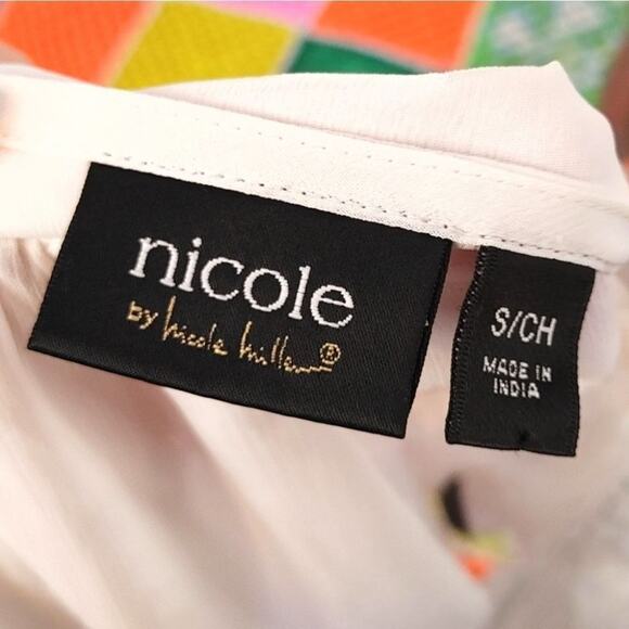 Nicole Miller Size Small S White Flowy Blouse Sheer V Neck Top Summer Boho Indie - Picture 11 of 13